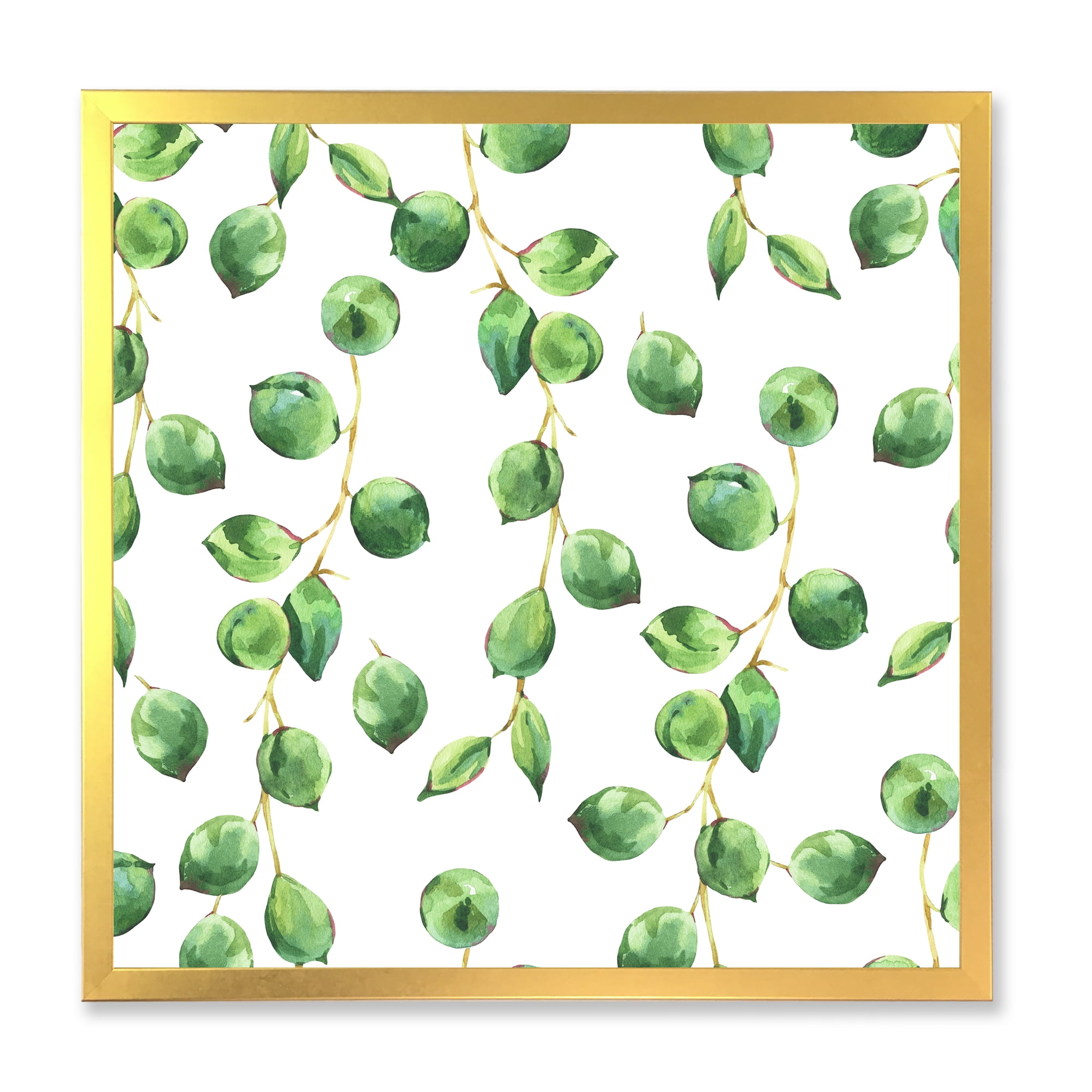 Designart 'Tropical Green Leaves Patern On White' Tropical Framed Art Print