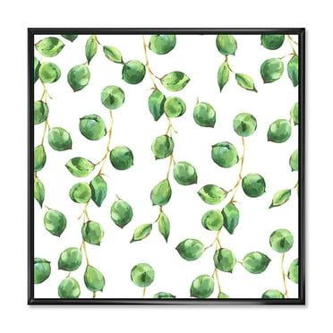 Designart 'Tropical Green Leaves Patern On White' Tropical Framed Canvas Wall Art Print