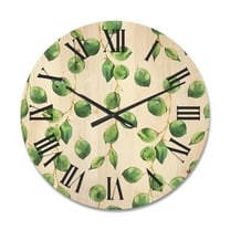 Designart 'Tropical Green Leaves Patern On White' Tropical Wood Wall Clock