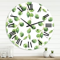 Designart 'Tropical Green Leaves Patern' Tropical Wall Clock