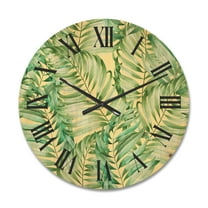 Designart 'Tropical Green Leaves of Monstera' Tropical Wood Wall Clock