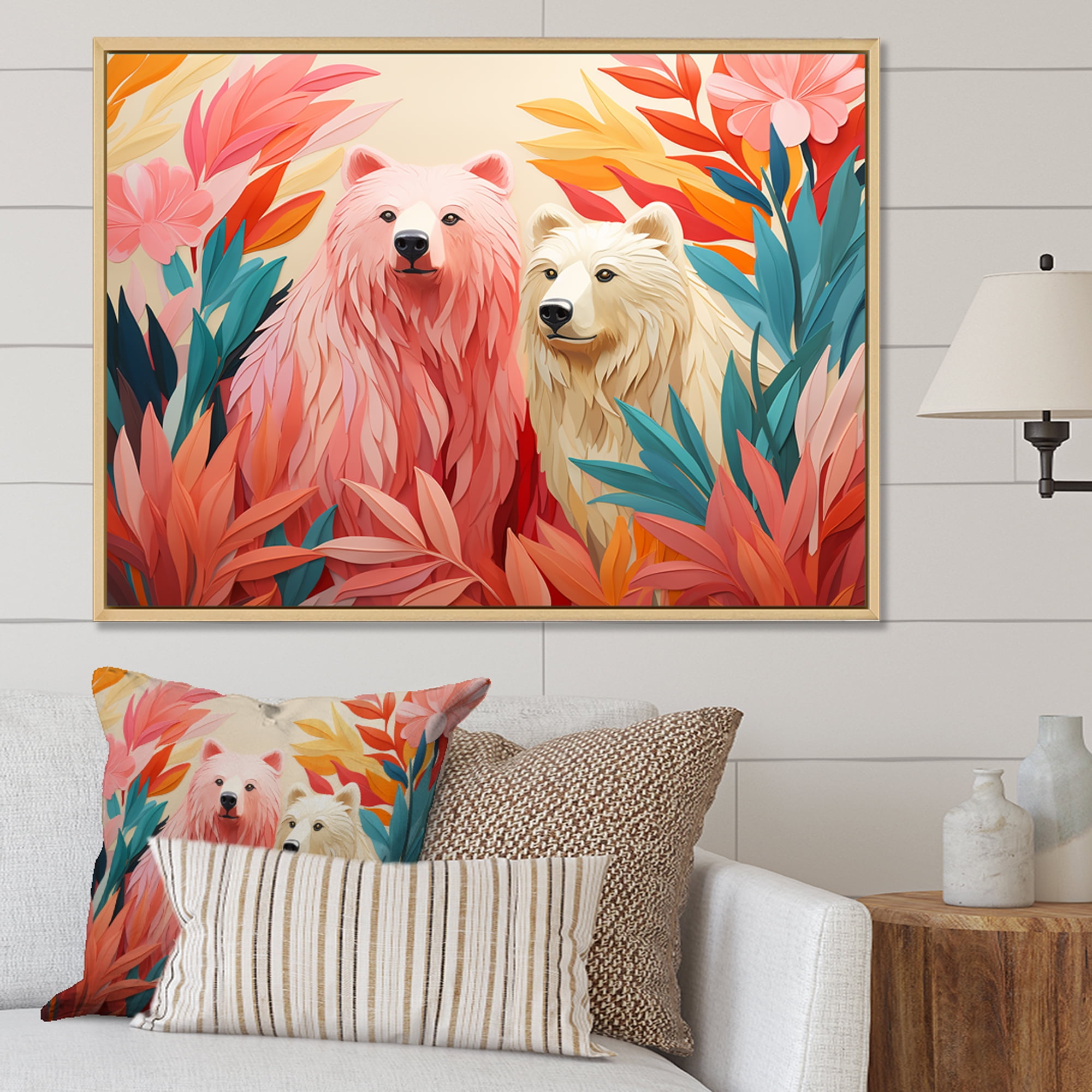 Designart "Tropical Harmony Pink Bear II" Animals Framed Wall Art