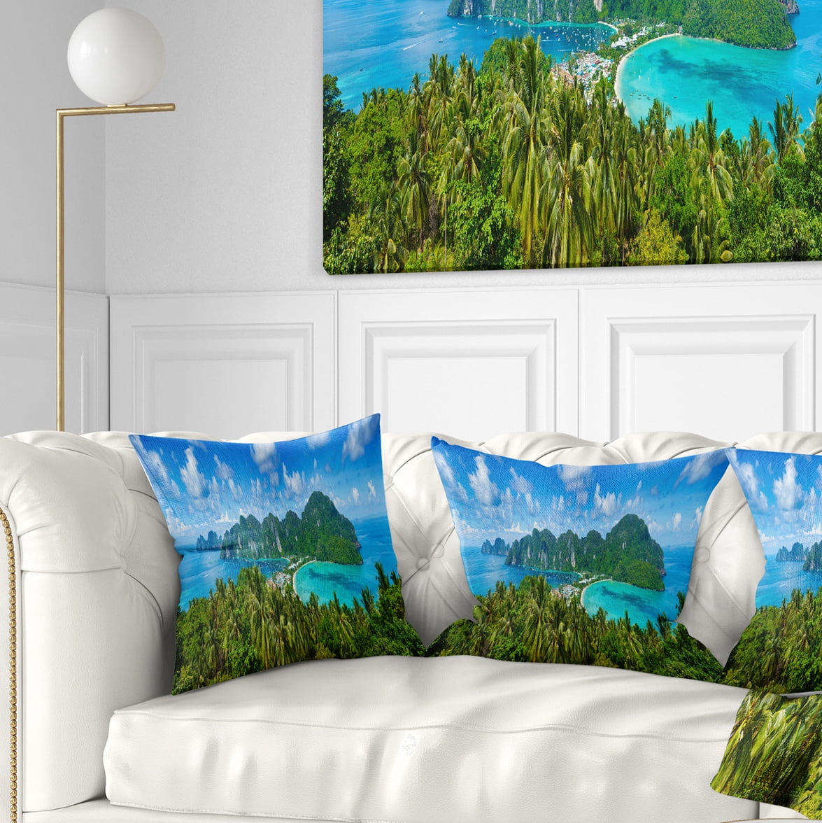 Designart Tropical Island Panorama - Photography Throw Pillow - 16x16