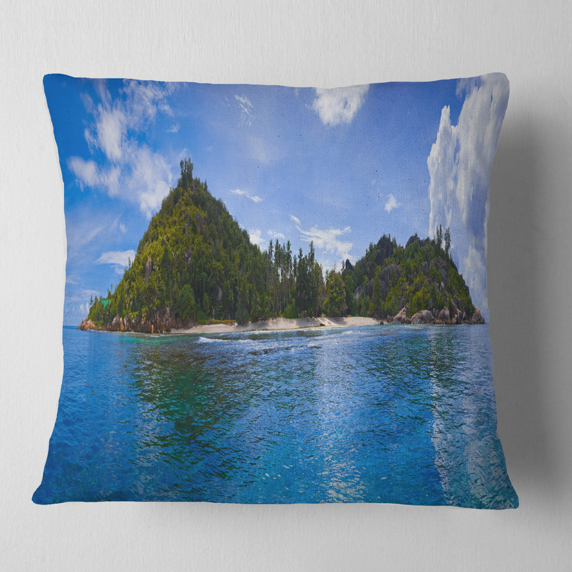 Designart Tropical Island at Seychelles Panorama - Modern Seascape Throw Pillow - 16x16
