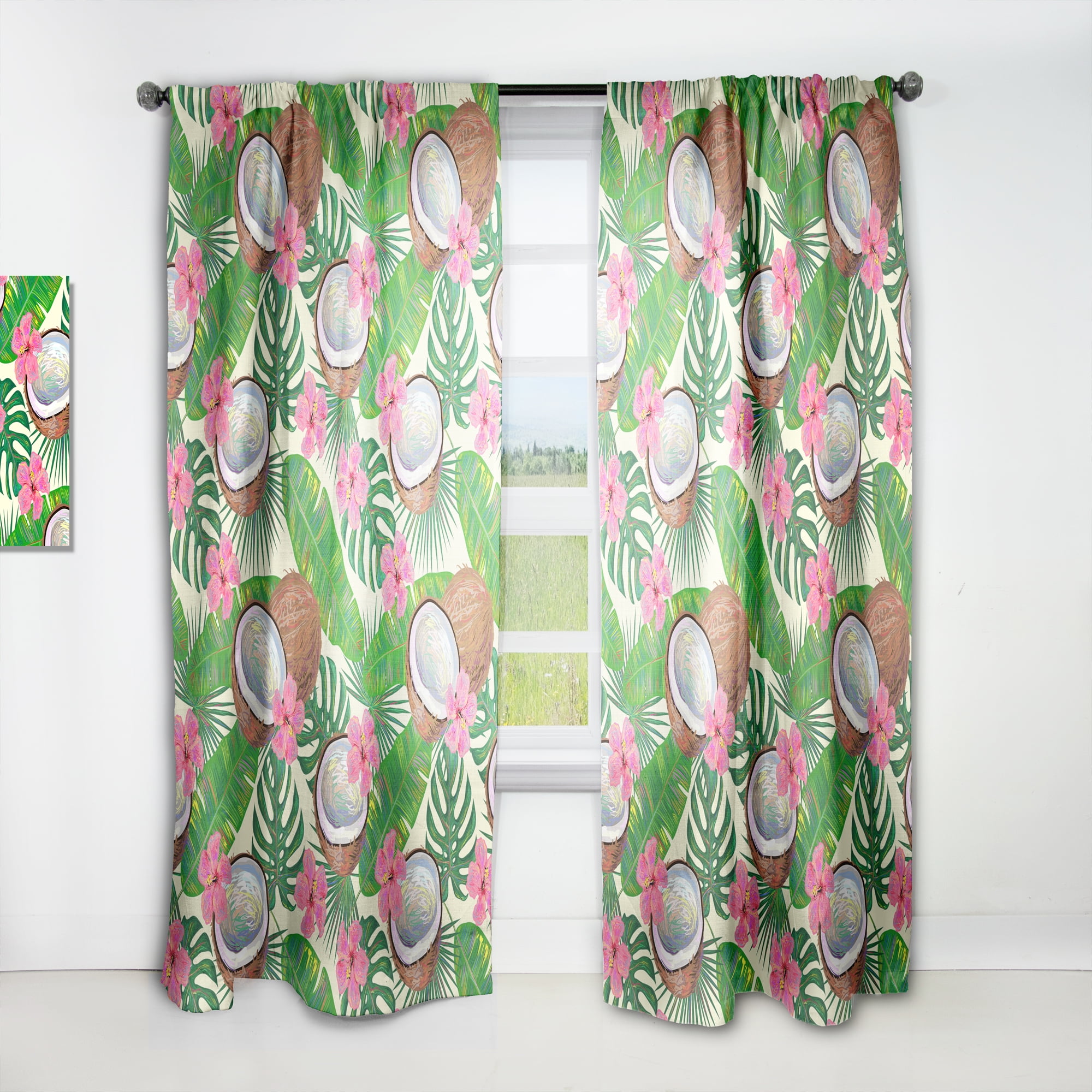 Designart 'Tropical Jungle Flowers and Cooconut' Mid-Century Modern Curtain Panel