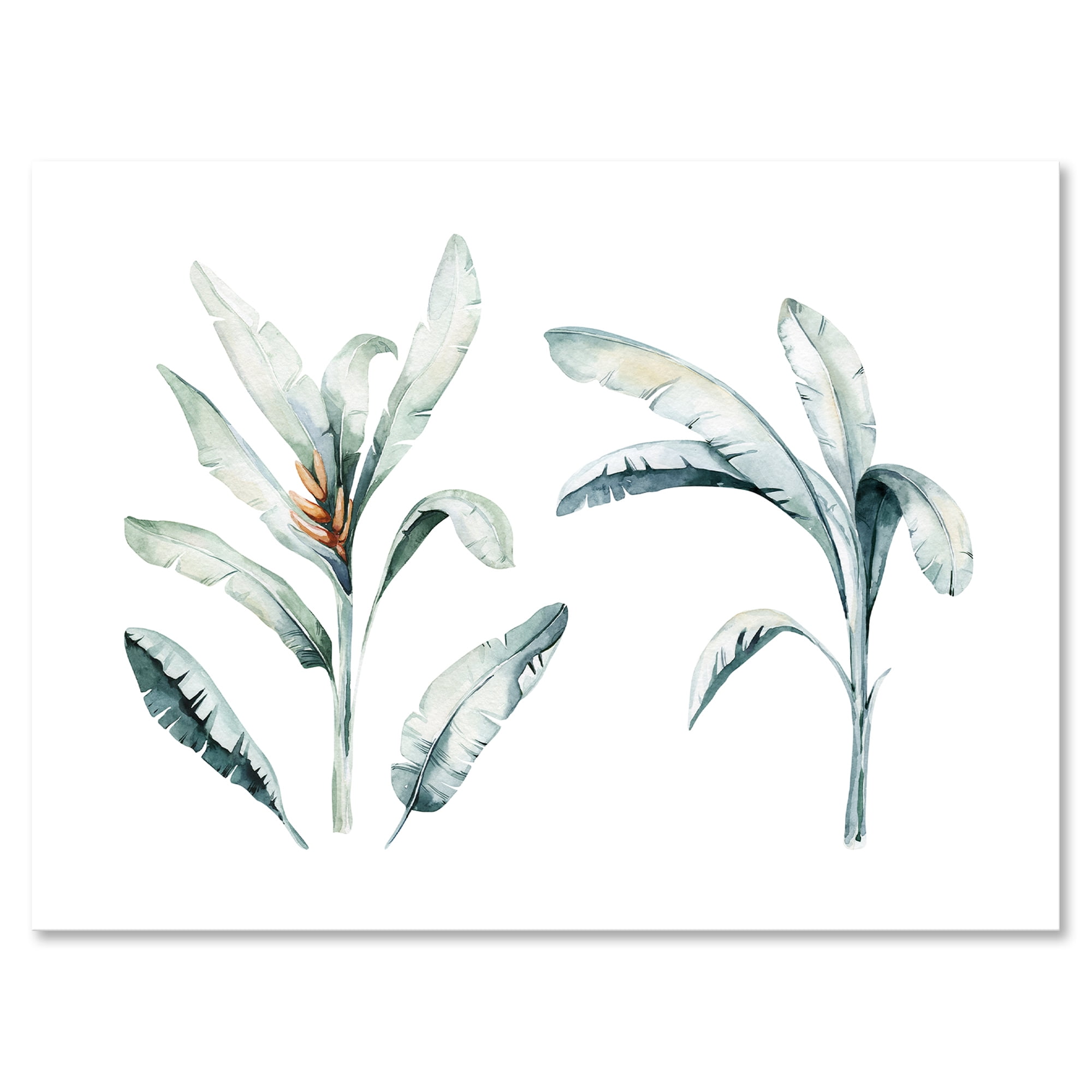 Designart ' Tropical Jungle Leaves On White ' Bohemian & Eclectic Canvas Wall Art Print