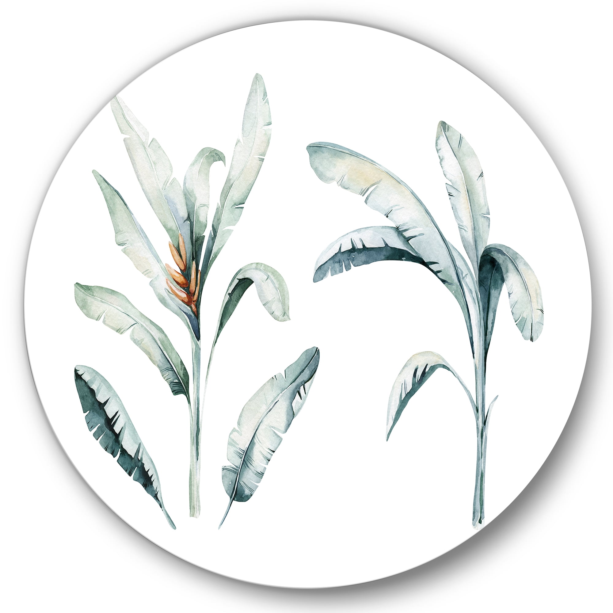 Designart 'Tropical Jungle Leaves On White' Bohemian & Eclectic Circle Metal Wall Art 29x29 - Disc of 29