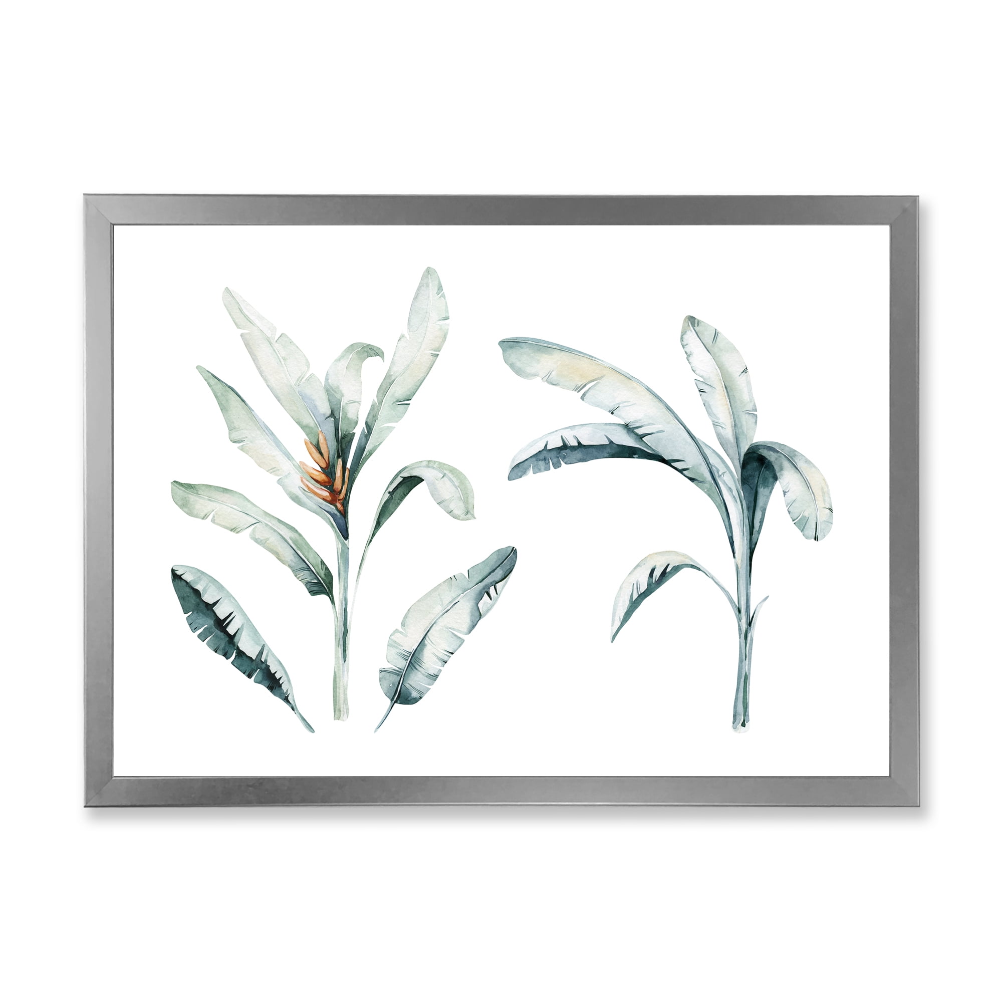 Designart 'Tropical Jungle Leaves On White' Bohemian & Eclectic Framed Art Print