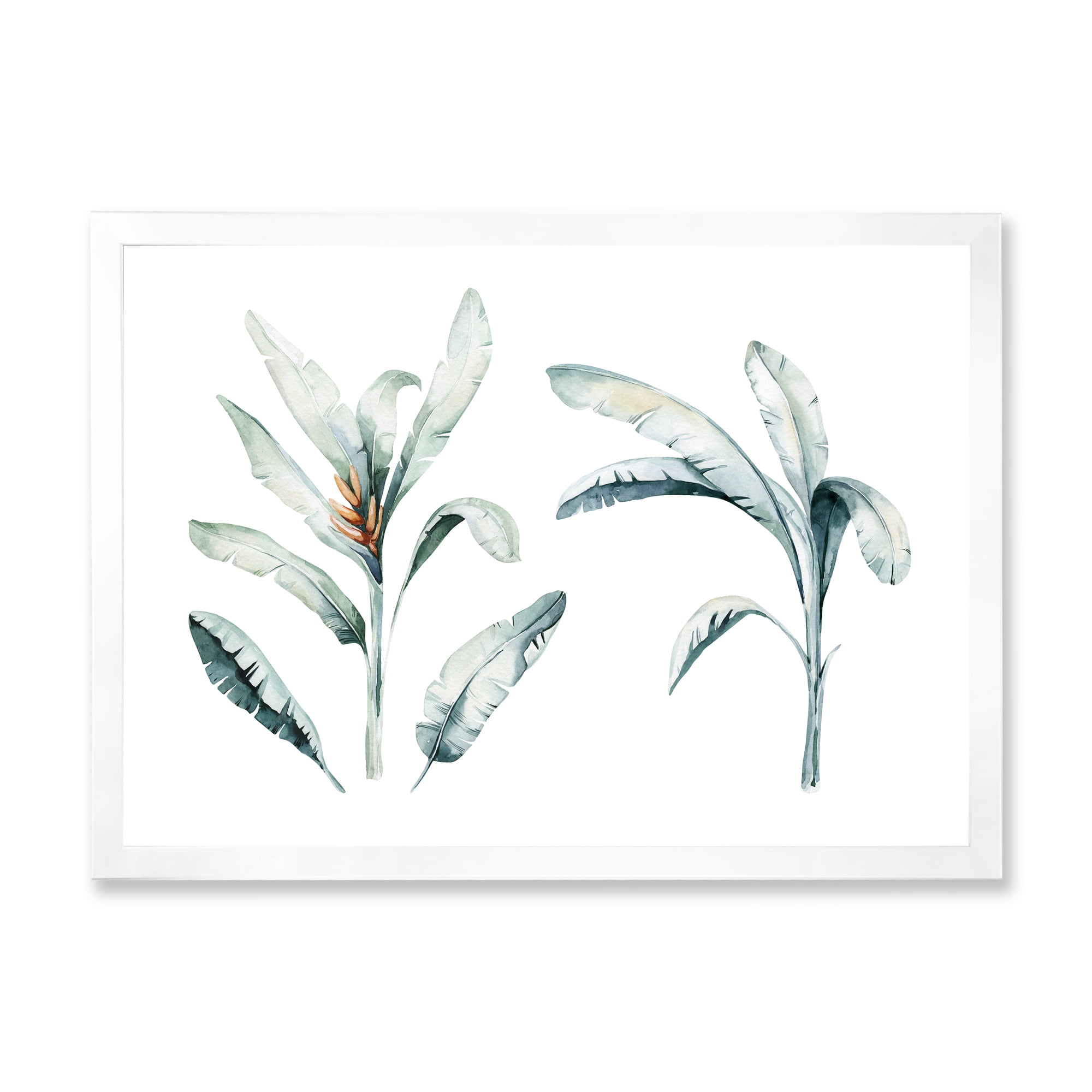 Designart 'Tropical Jungle Leaves On White' Bohemian & Eclectic Framed Art Print