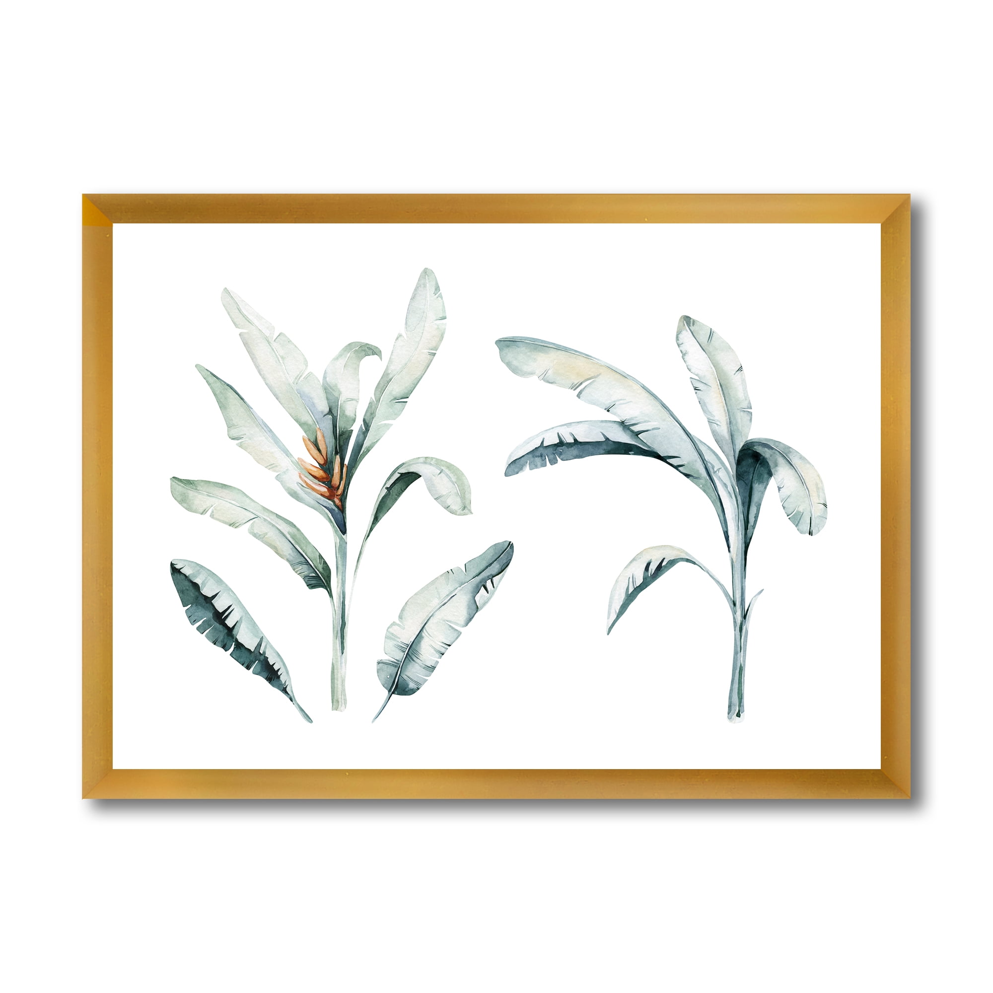 Designart 'Tropical Jungle Leaves On White' Bohemian & Eclectic Framed Art Print