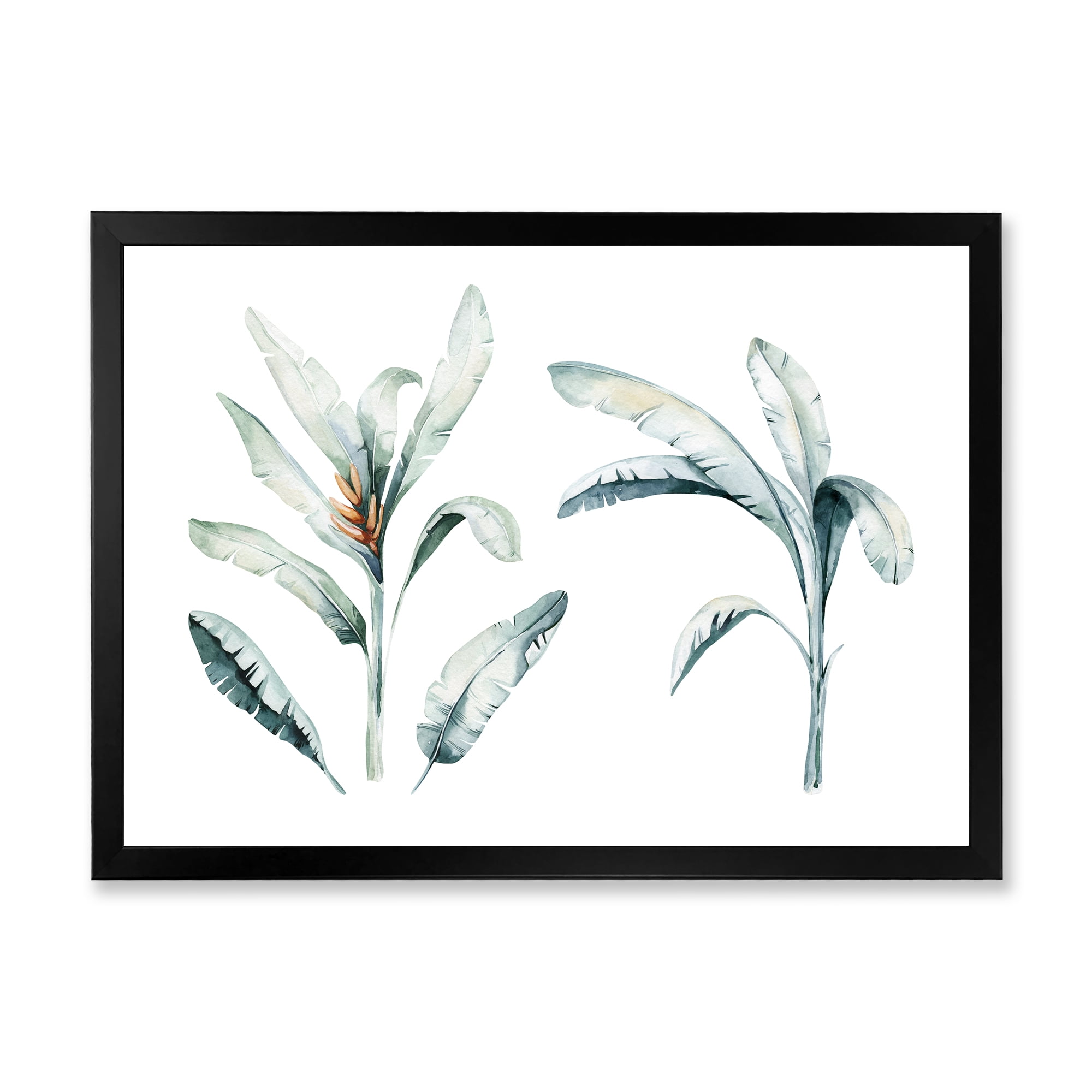Designart 'Tropical Jungle Leaves On White' Bohemian & Eclectic Framed Art Print