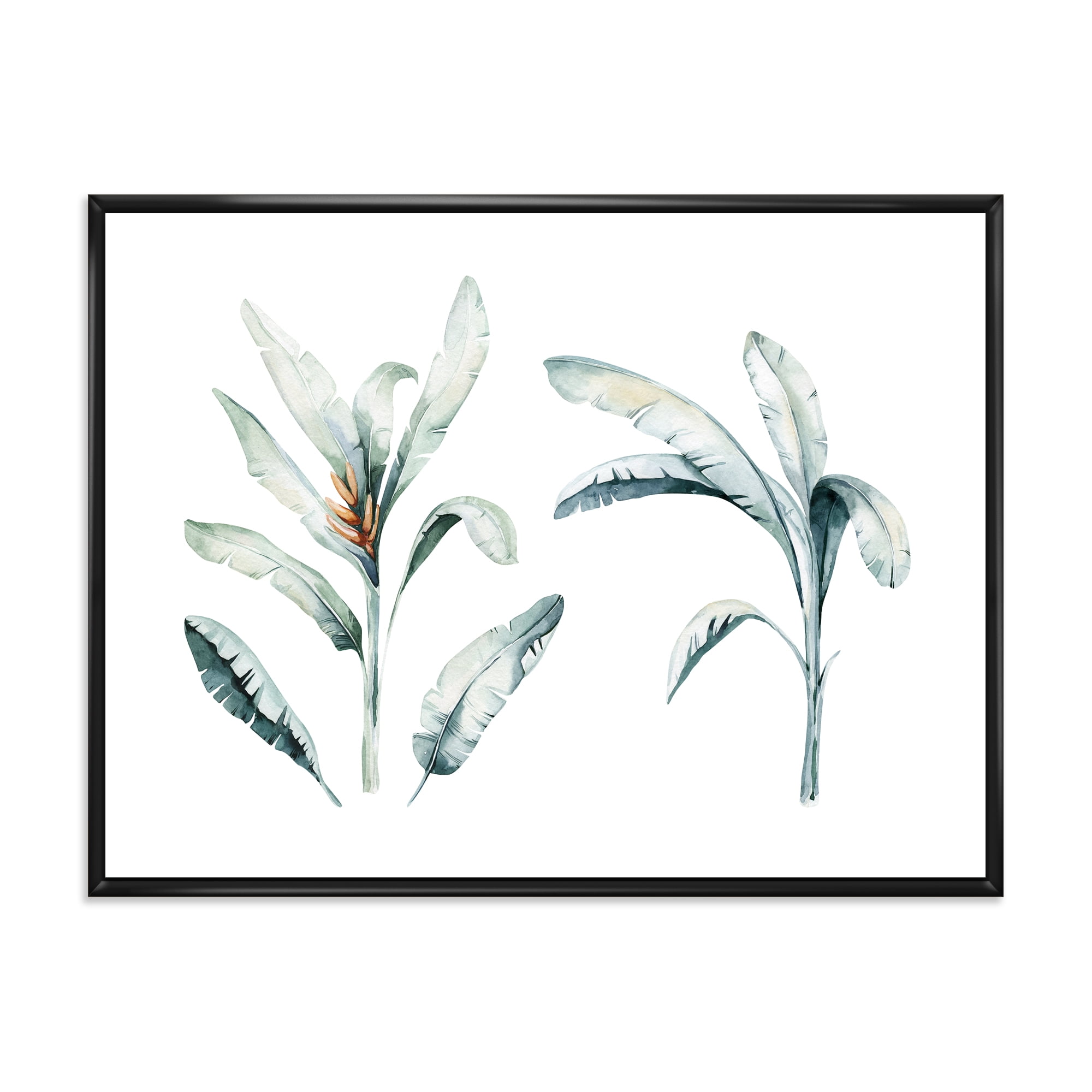 Designart 'Tropical Jungle Leaves On White' Bohemian & Eclectic Framed Canvas Wall Art Print