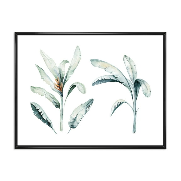 Designart 'Tropical Jungle Leaves On White' Bohemian & Eclectic Framed Canvas Wall Art Print
