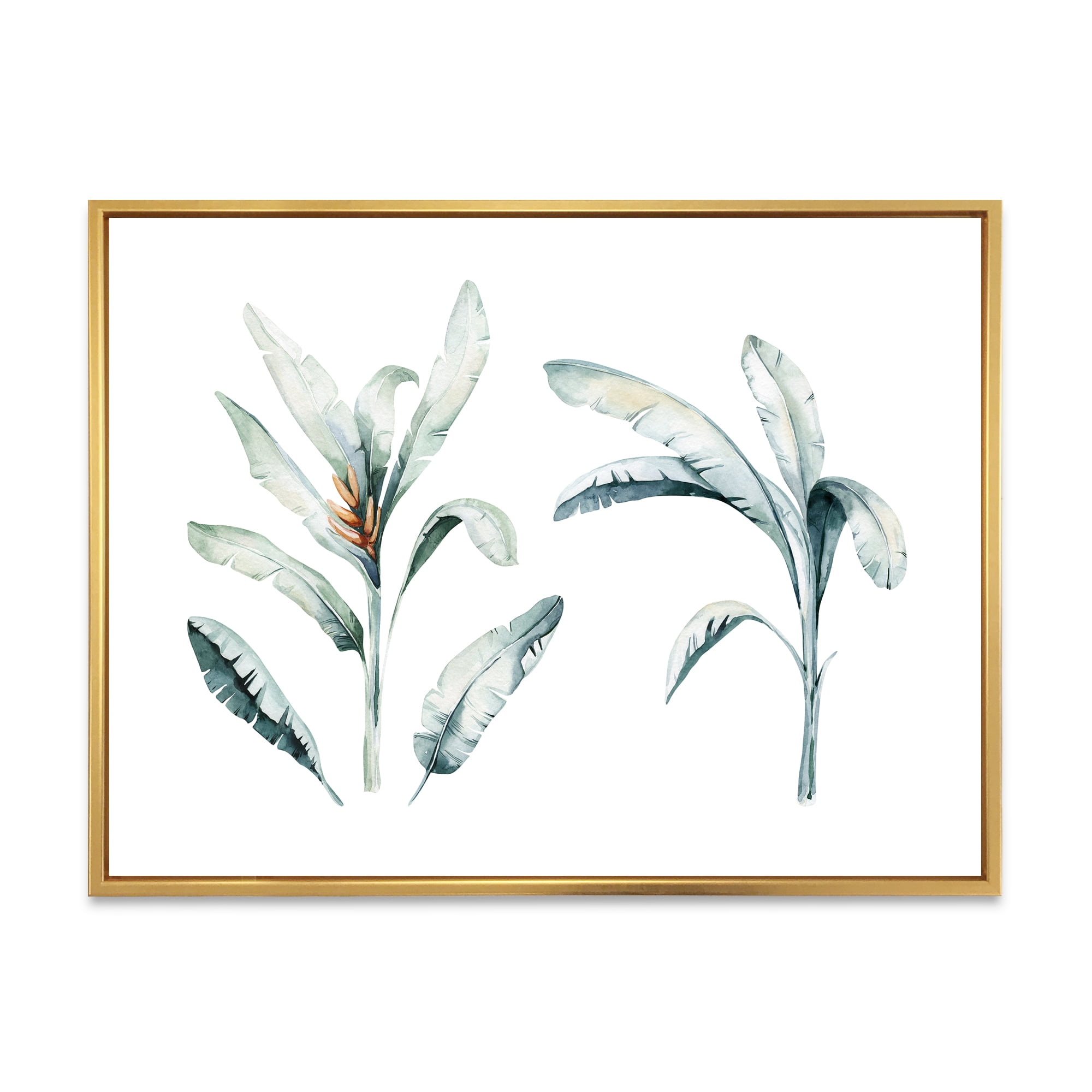 Designart 'Tropical Jungle Leaves On White' Bohemian & Eclectic Framed Canvas Wall Art Print