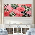 thumbnail image 1 of Designart "Tropical Jungle Reverie Pink Florals III" Oversized Floral Framed Wall Art - Traditional Pink Palms & Palm Trees Living Room Framed Canvas Art, 1 of 7