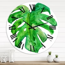Designart 'Tropical Leaf Of Monstera I' Farmhouse Wall Clock