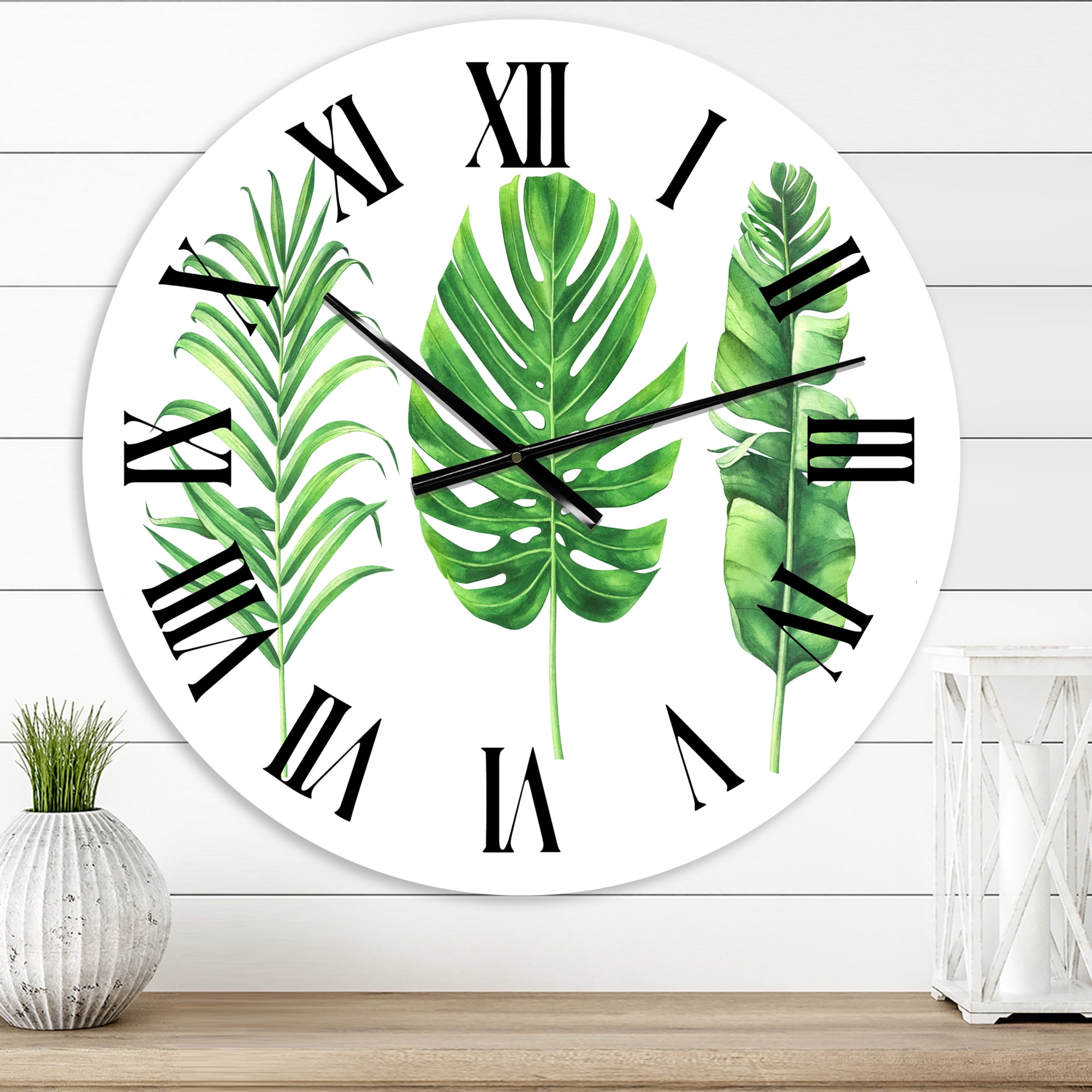 Designart 'Tropical Leaf Of Monstera Iv' Farmhouse Wall Clock