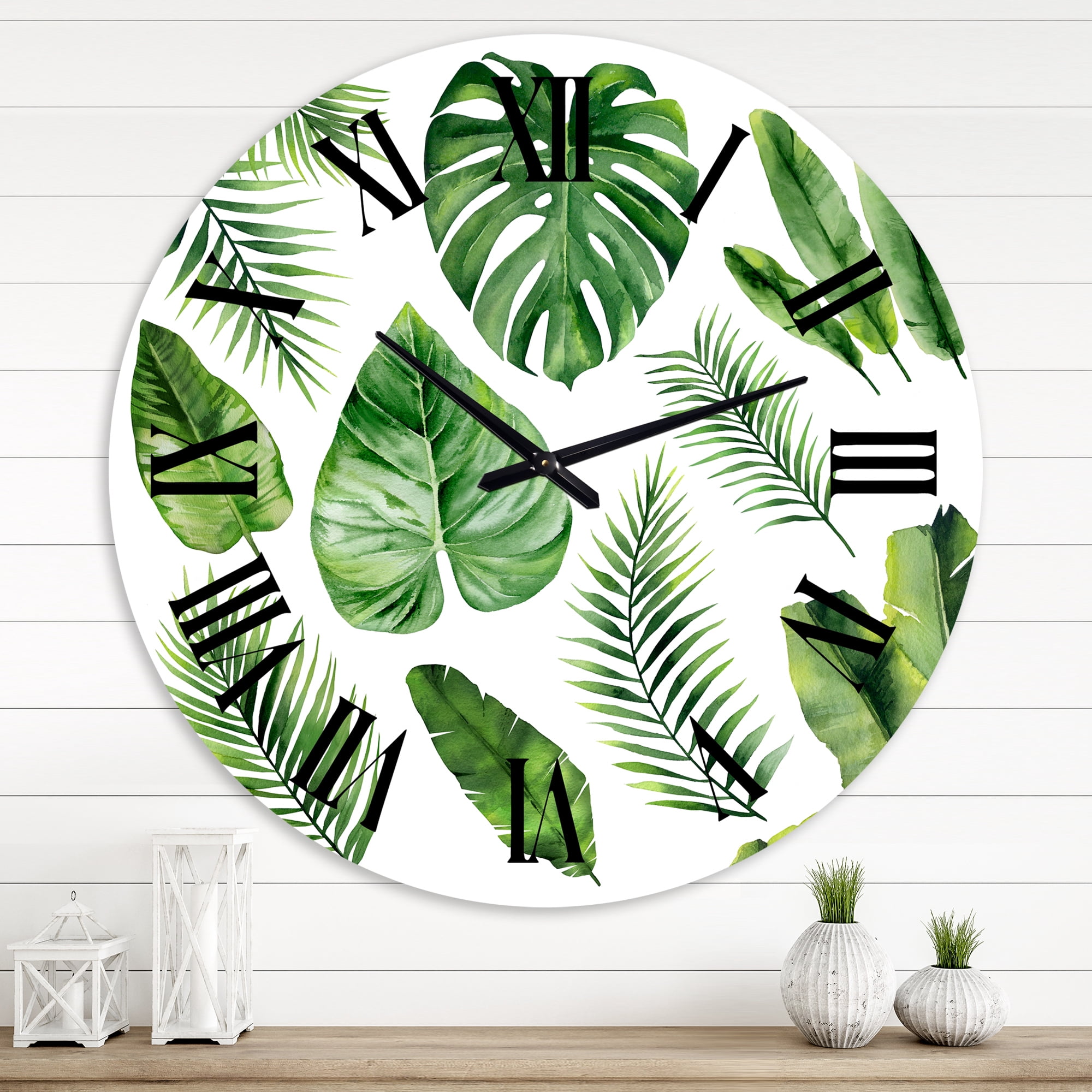 Designart 'Tropical Leaf Of Monstera V' Farmhouse Wall Clock