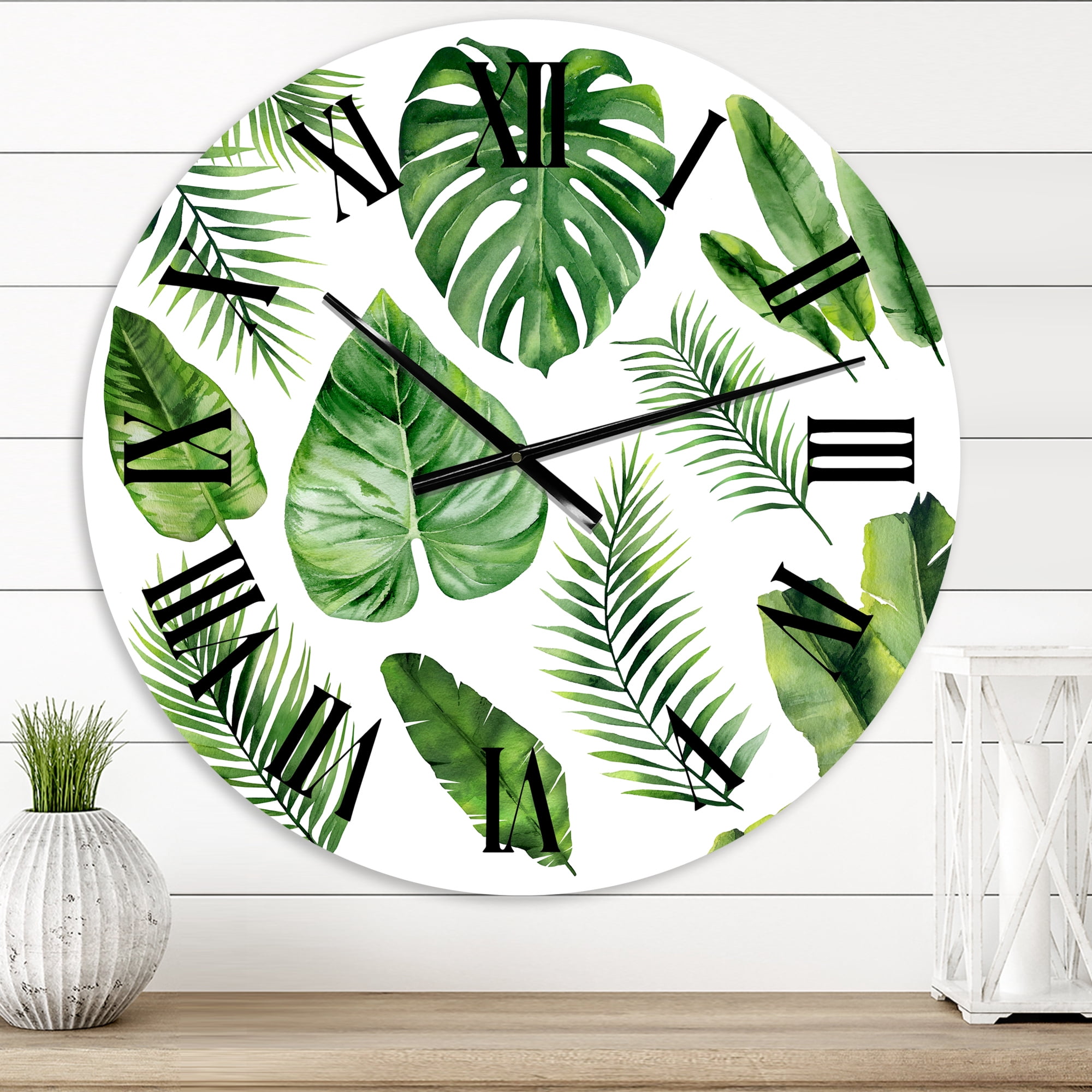 Designart 'Tropical Leaf Of Monstera V' Farmhouse Wall Clock