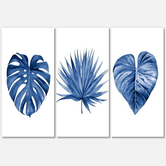 Designart ' Tropical Leaves In Classic Blue ' Tropical Canvas Wall Art Print