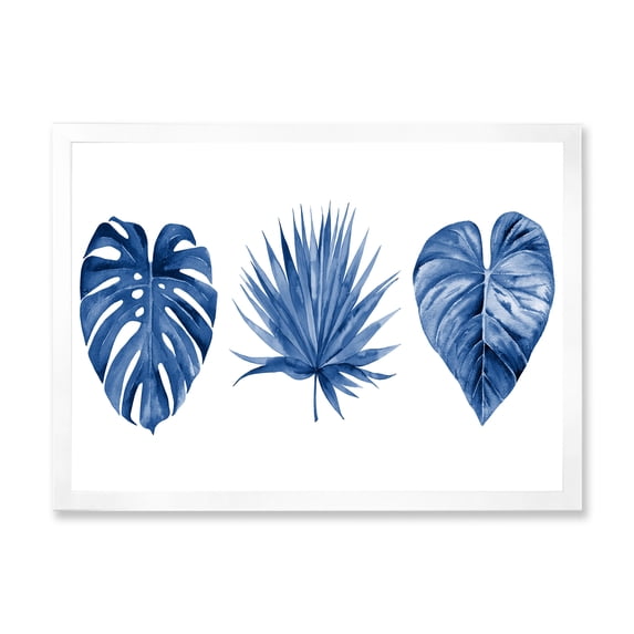 Designart 'Tropical Leaves In Classic Blue ' Tropical Framed Art Print