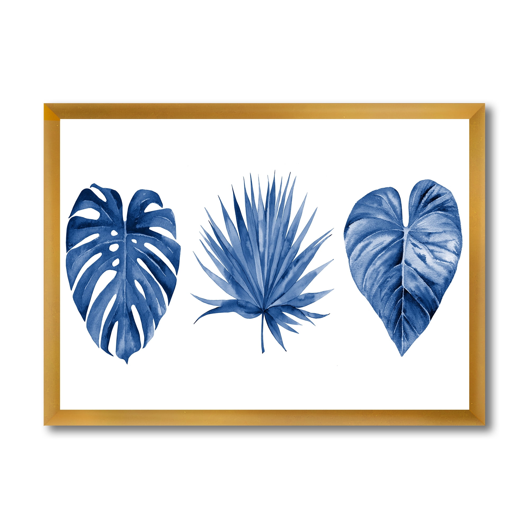 Designart 'Tropical Leaves In Classic Blue ' Tropical Framed Art Print