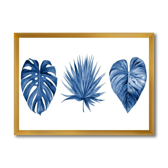 Designart 'Tropical Leaves In Classic Blue ' Tropical Framed Art Print