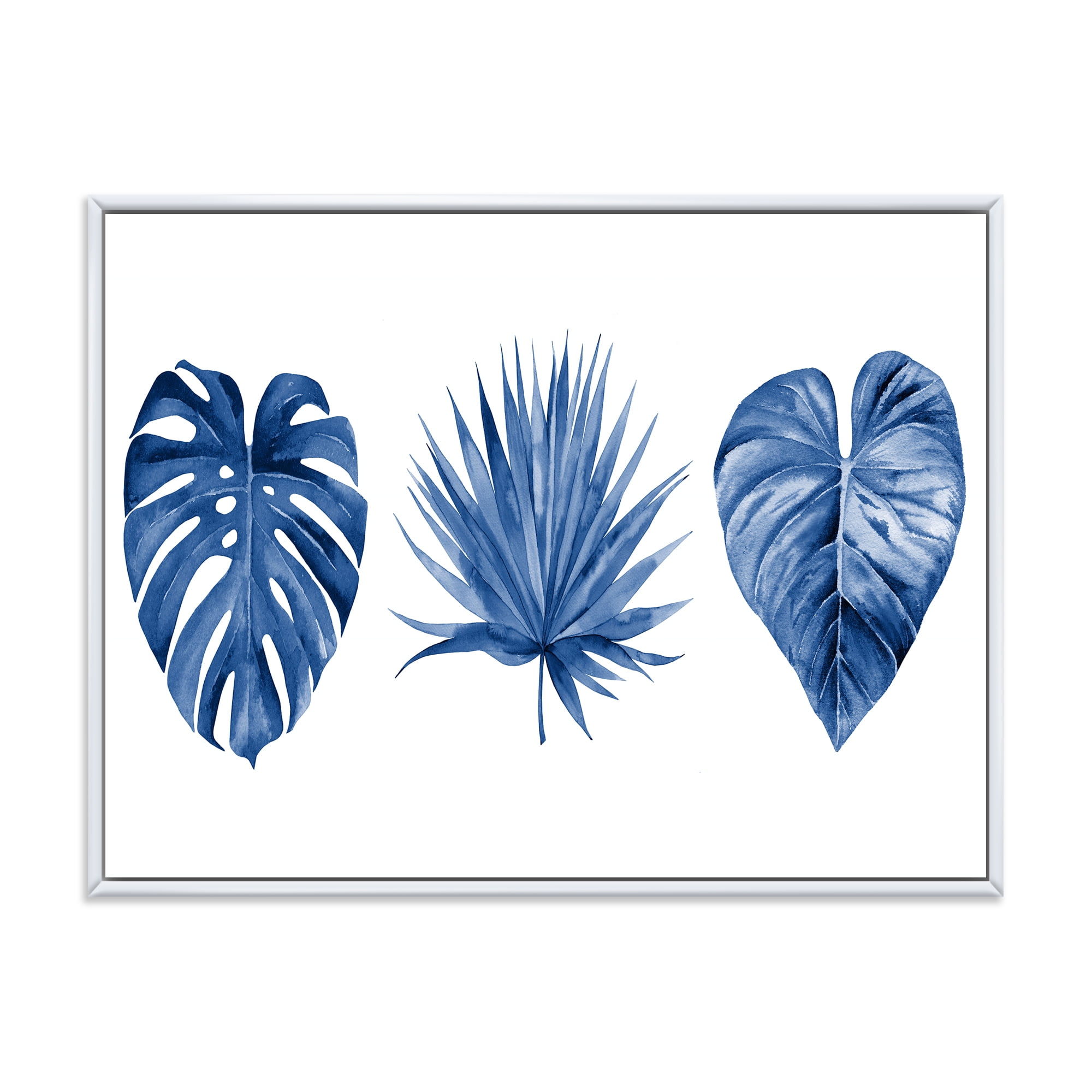 Designart 'Tropical Leaves In Classic Blue ' Tropical Framed Canvas Wall Art Print