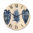 thumbnail image 1 of Designart 'Tropical Leaves In Classic Blue ' Tropical Wood Wall Clock, 1 of 5