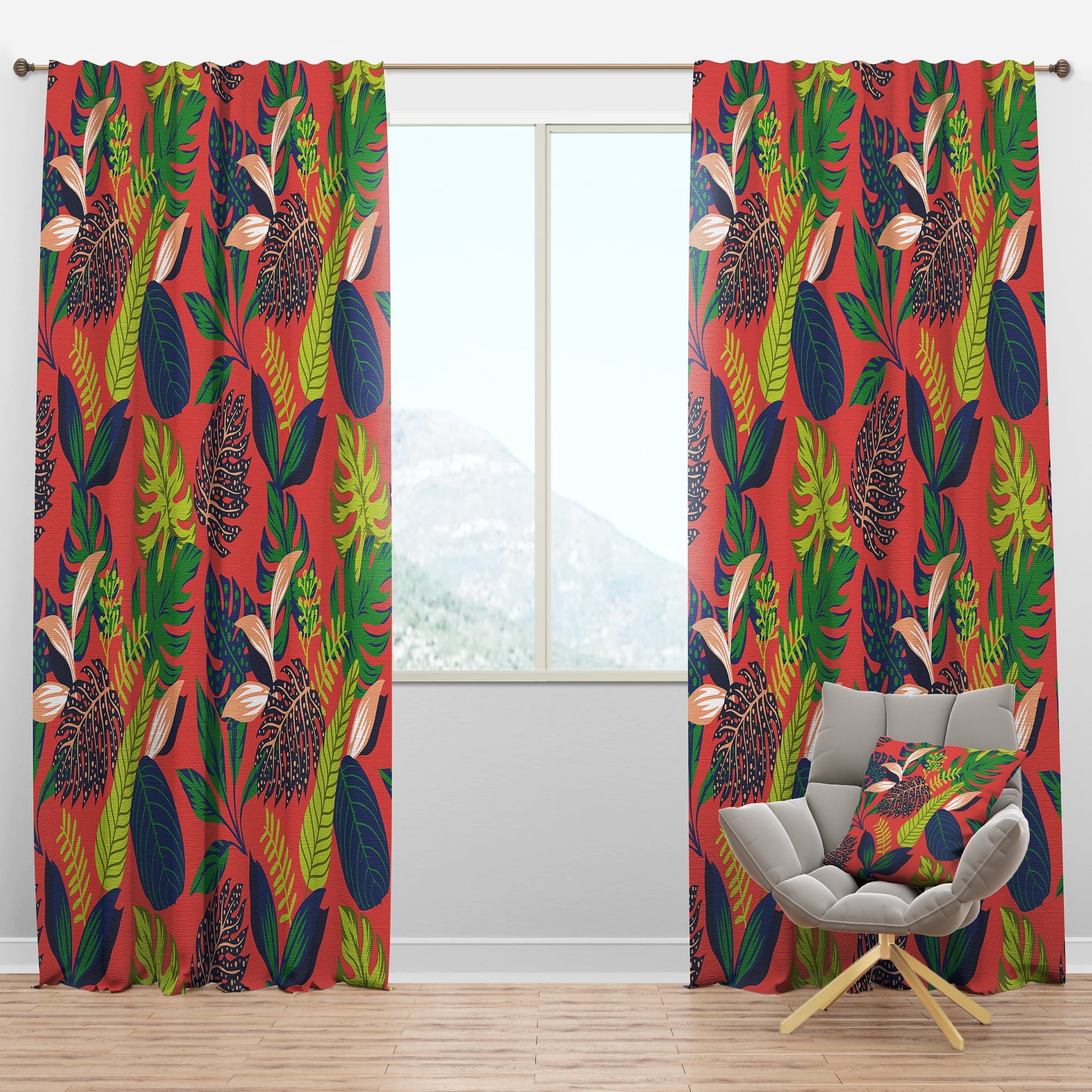Designart 'Tropical Leaves Retro Pattern I' Mid-Century Modern Blackout Curtain Panel