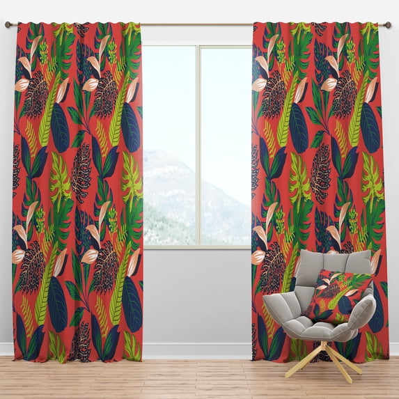 Designart 'Tropical Leaves Retro Pattern I' Mid-Century Modern Blackout Curtain Panel