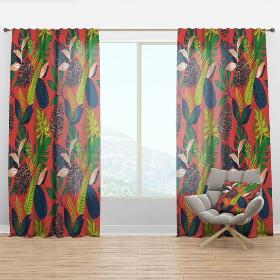 Designart 'Tropical Leaves Retro Pattern I' Mid-Century Modern Curtain Panel