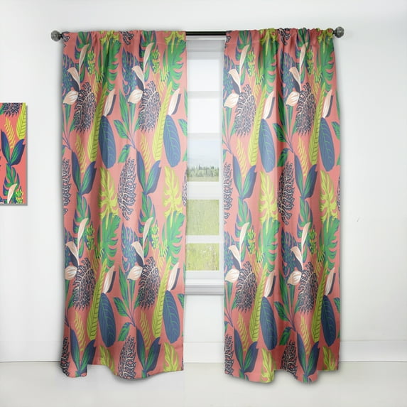 Designart 'Tropical Leaves Retro Pattern I' Mid-Century Modern Curtain Panel