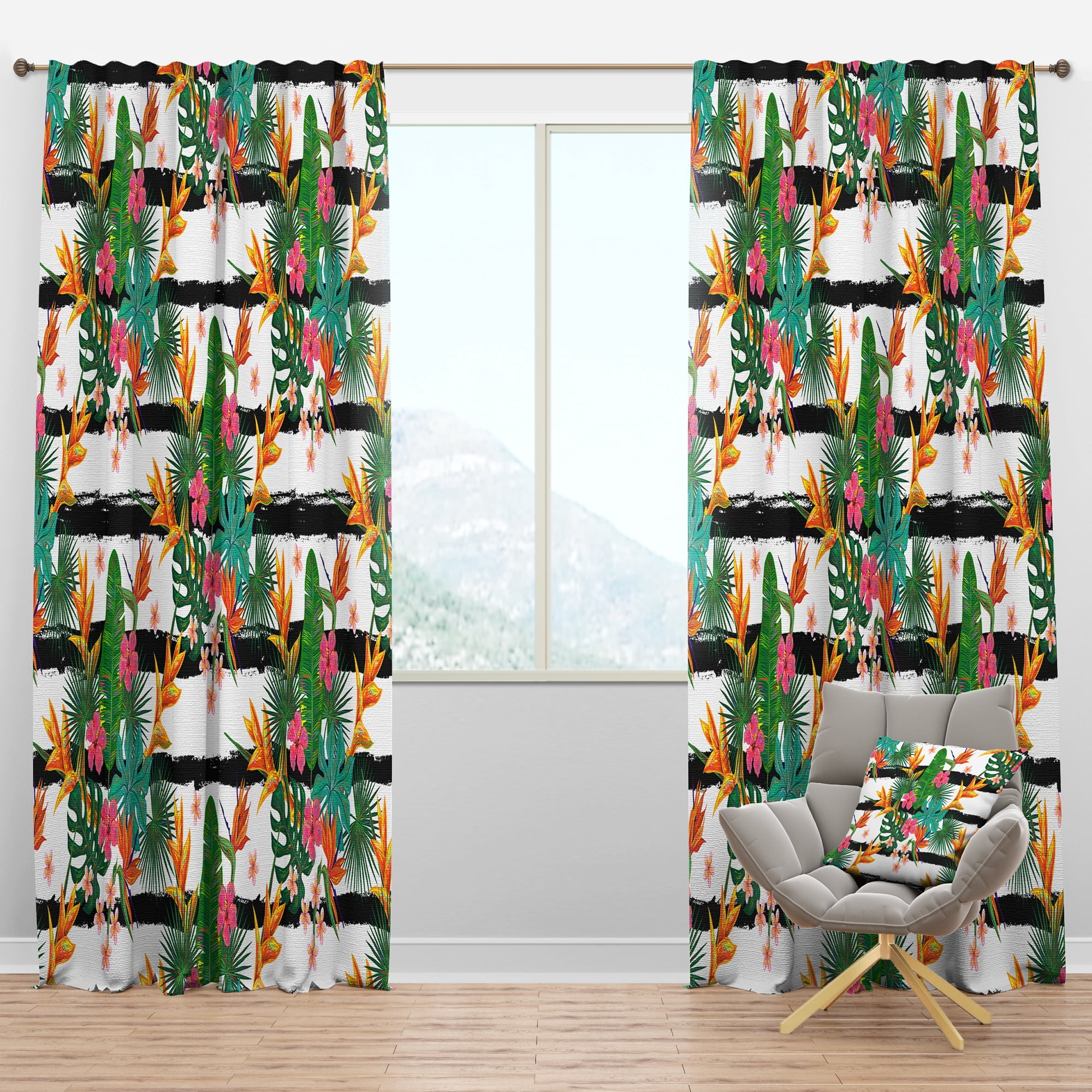 Designart 'Tropical Leaves Retro Pattern II' Mid-Century Modern Blackout Curtain Panel
