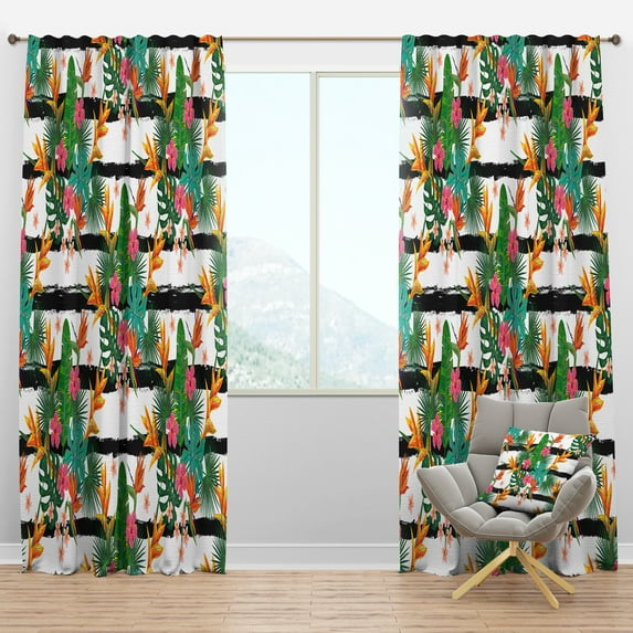 Designart 'Tropical Leaves Retro Pattern II' Mid-Century Modern Blackout Curtain Panel