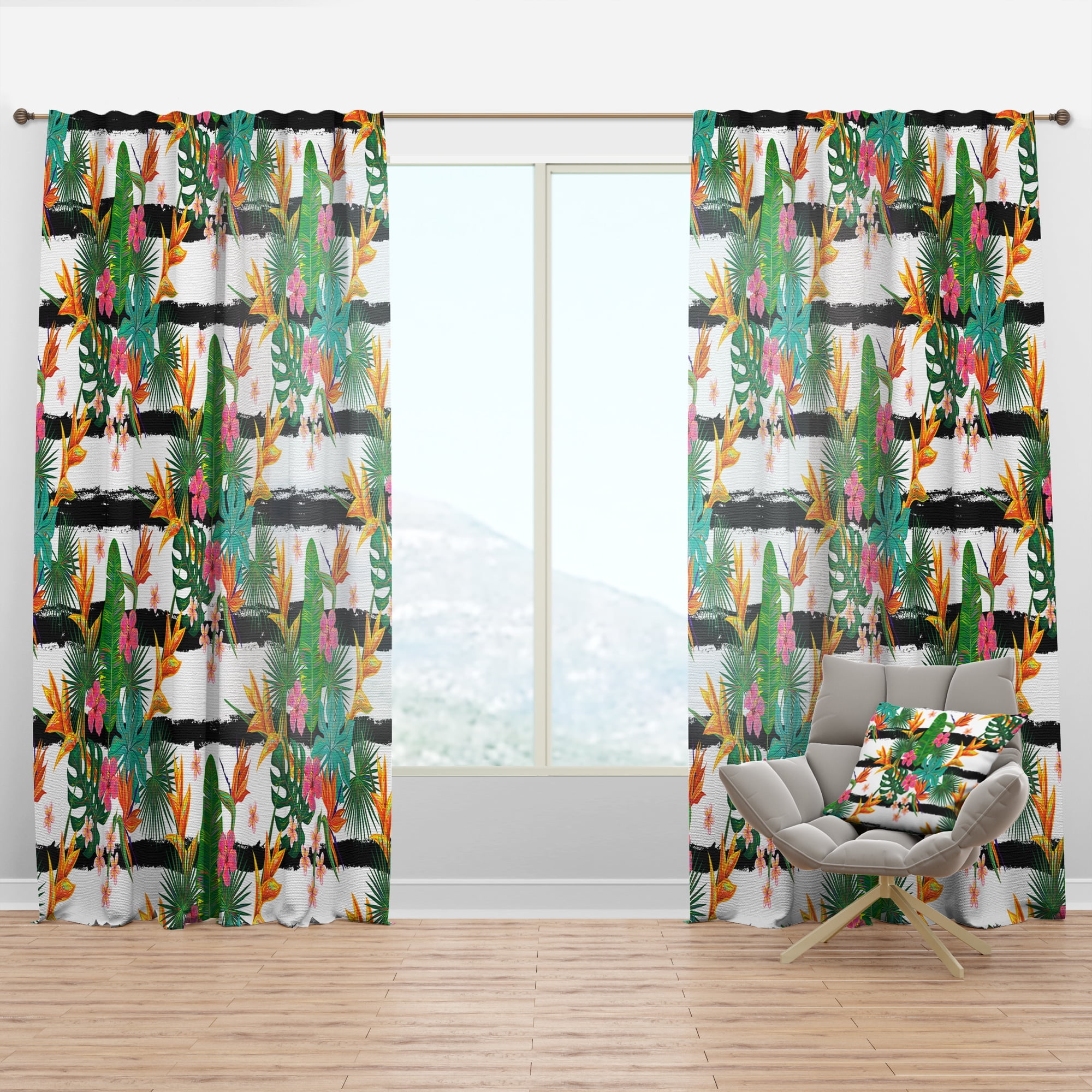 Designart 'Tropical Leaves Retro Pattern II' Mid-Century Modern Curtain Panel