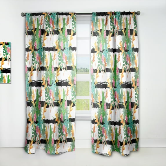 Designart 'Tropical Leaves Retro Pattern II' Mid-Century Modern Curtain Panel
