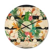 Designart 'Tropical Leaves Retro Pattern II' Mid-Century Modern Wood Wall Clock