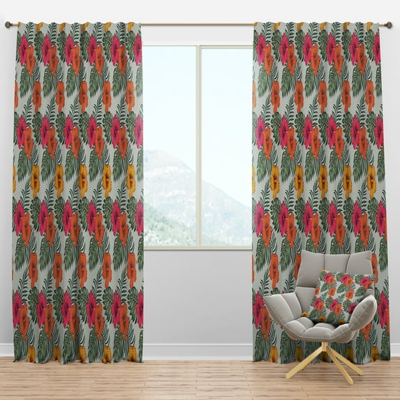 Designart 'Tropical Leaves Retro Pattern III' Mid-Century Modern Blackout Curtain Panel