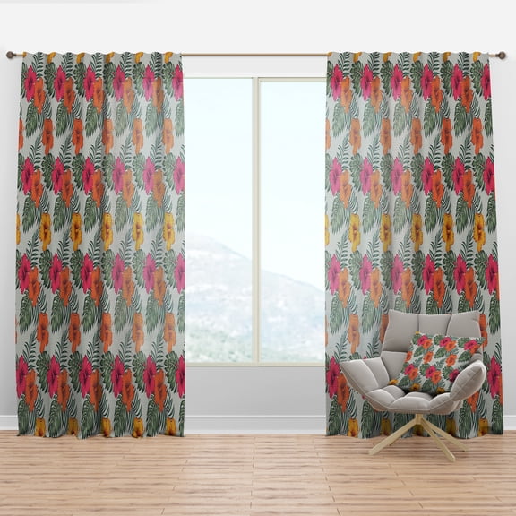 Designart 'Tropical Leaves Retro Pattern III' Mid-Century Modern Curtain Panel