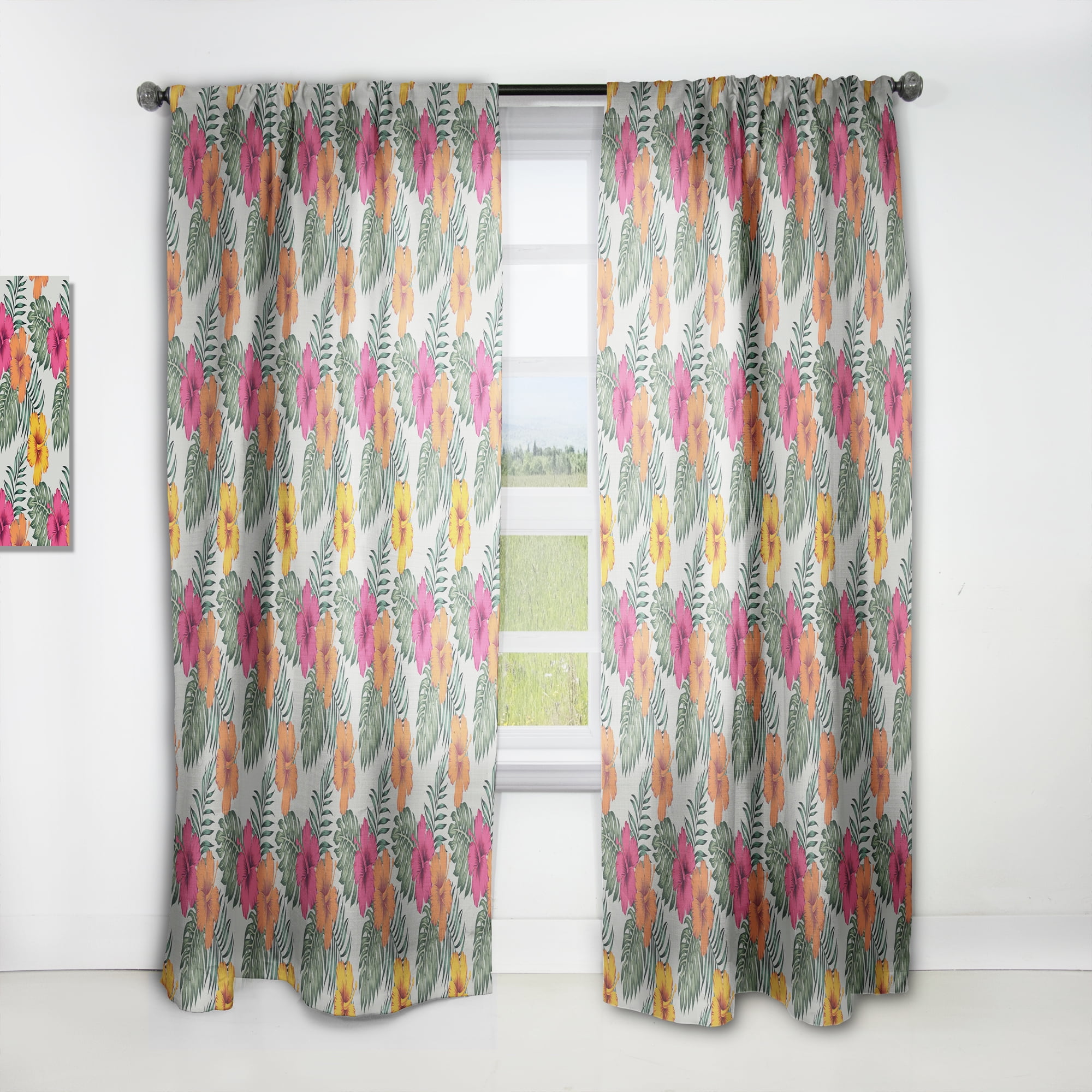 Designart 'Tropical Leaves Retro Pattern III' Mid-Century Modern Curtain Panel