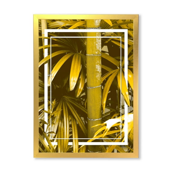 Designart 'Tropical Leaves and Yellow Bamboo' Tropical Framed Art Print