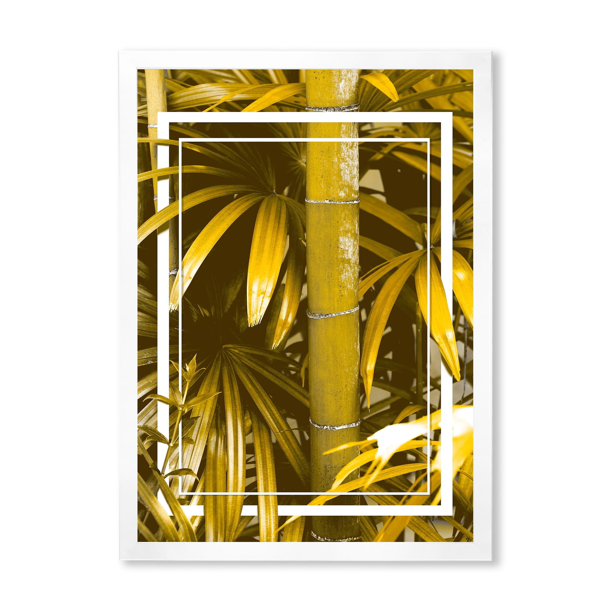 Designart 'Tropical Leaves and Yellow Bamboo' Tropical Framed Art Print