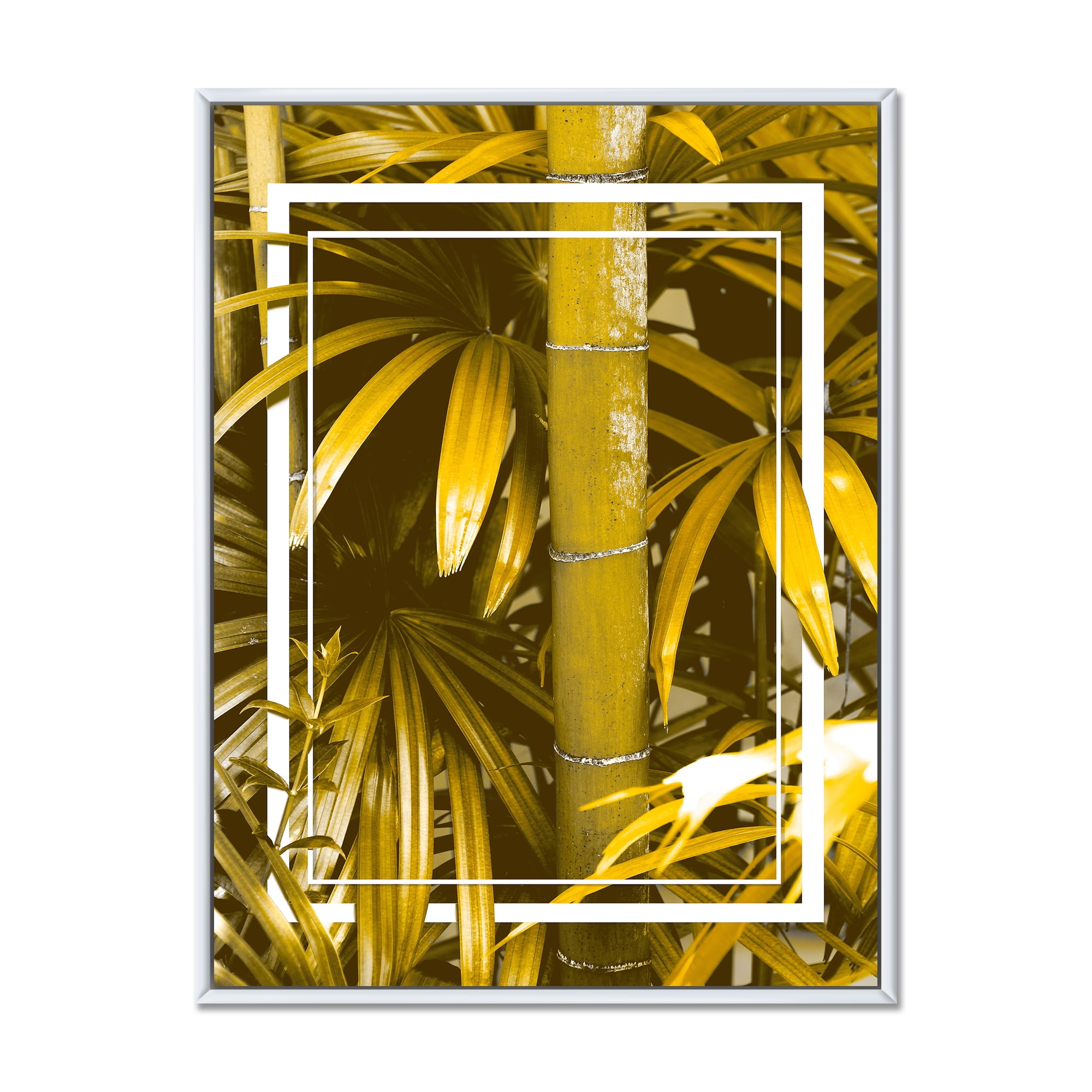 Designart 'Tropical Leaves and Yellow Bamboo' Tropical Framed Canvas Wall Art Print