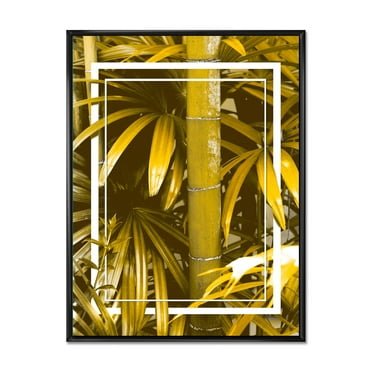 Designart 'Tropical Leaves and Yellow Bamboo' Tropical Framed Canvas Wall Art Print