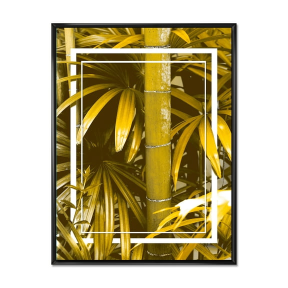 Designart 'Tropical Leaves and Yellow Bamboo' Tropical Framed Canvas Wall Art Print