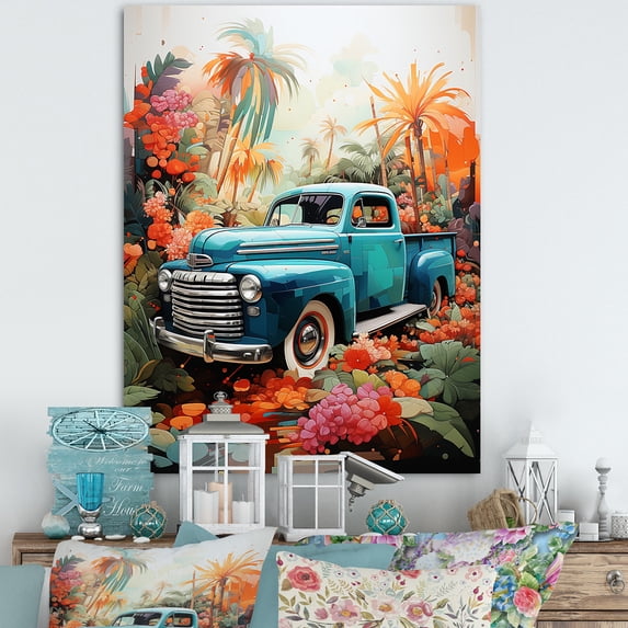 Designart "Tropical Legends of Pickup Truck" Pickup Truck Wall Decor