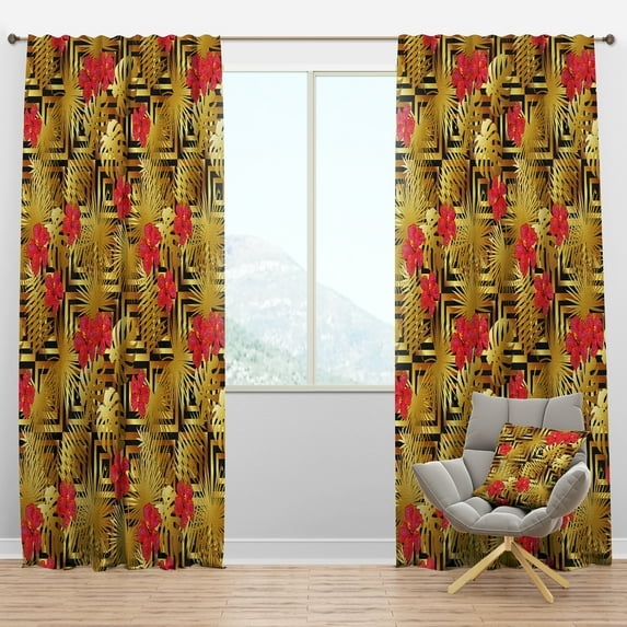 Designart 'Tropical Luxury Gold Pattern I' Mid-Century Modern Blackout Curtain Panel