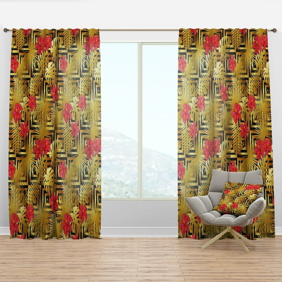 Designart 'Tropical Luxury Gold Pattern I' Mid-Century Modern Curtain Panel