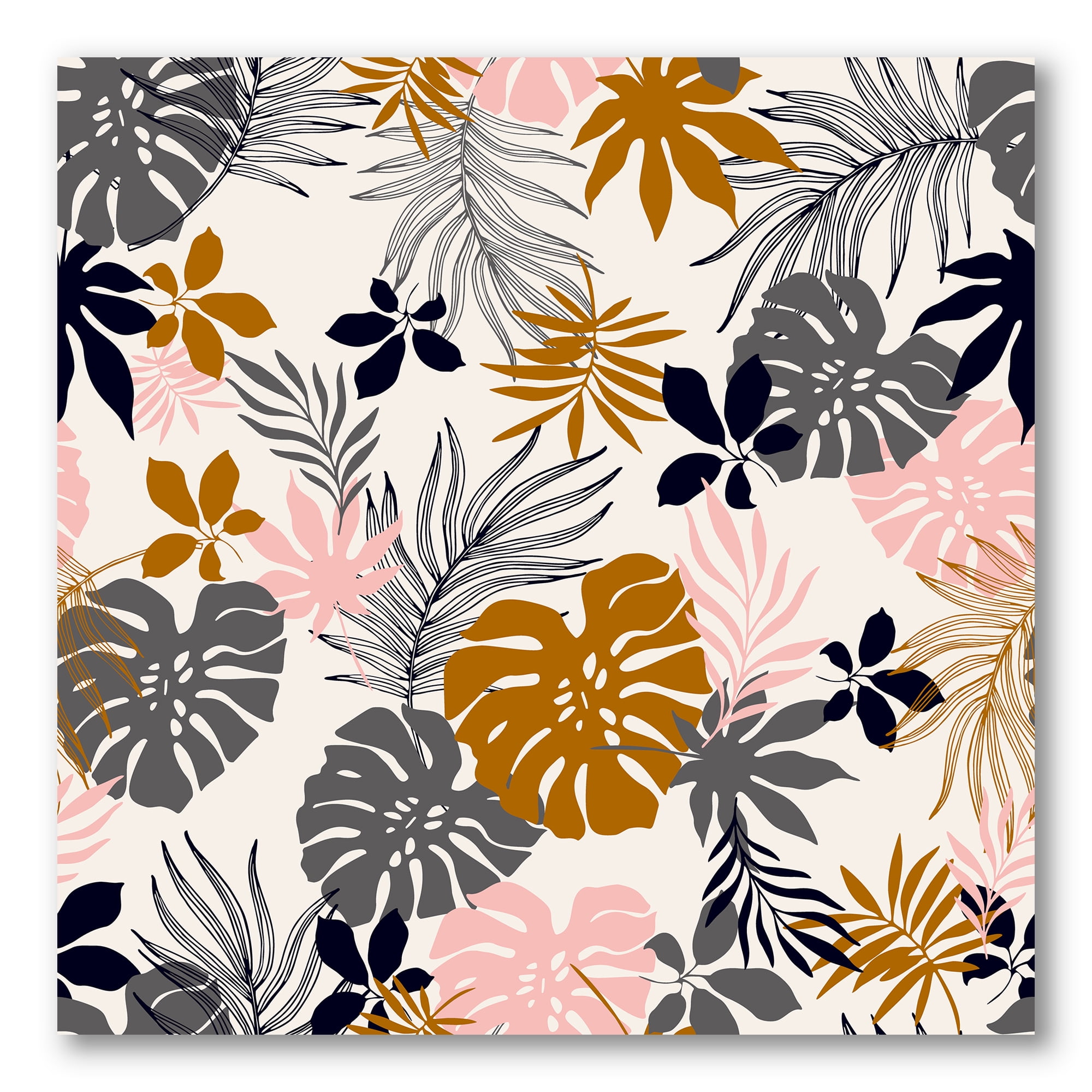 Designart ' Tropical Naturepalm Monstera Leaves In Silhouette On White ' Traditional Canvas Wall Art Print